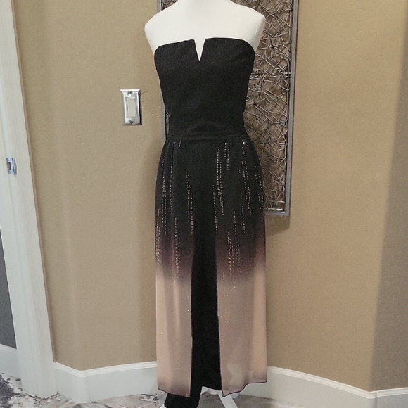 VENUS Dresses & Skirts - VENUS Strapless Ombre Black and Tan Jumpsuit With Pants And Sheer Skirt